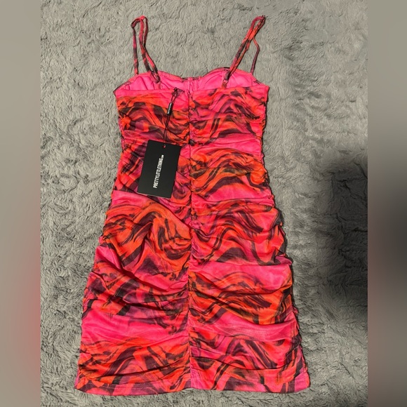 Printed Mesh Ruched Dress - Picture 2 of 3